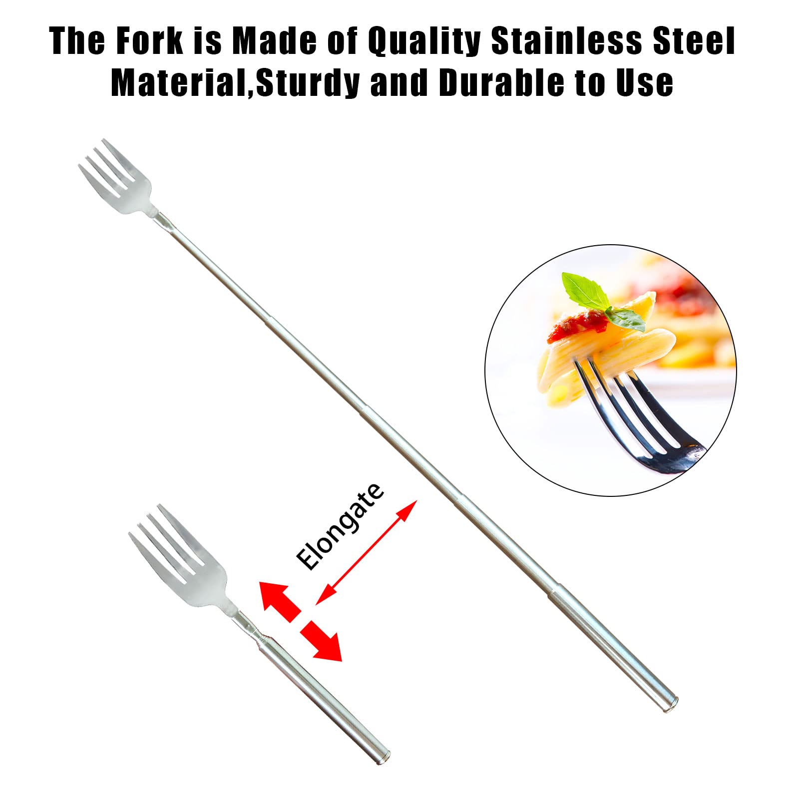 2 forchette allungabili in acciaio inox, forchetta telescopica, forchetta allungata, forchetta retrattile con manico lungo, forchetta per barbecue, cena, frutta, dessert, grigliate, 22-64 cm