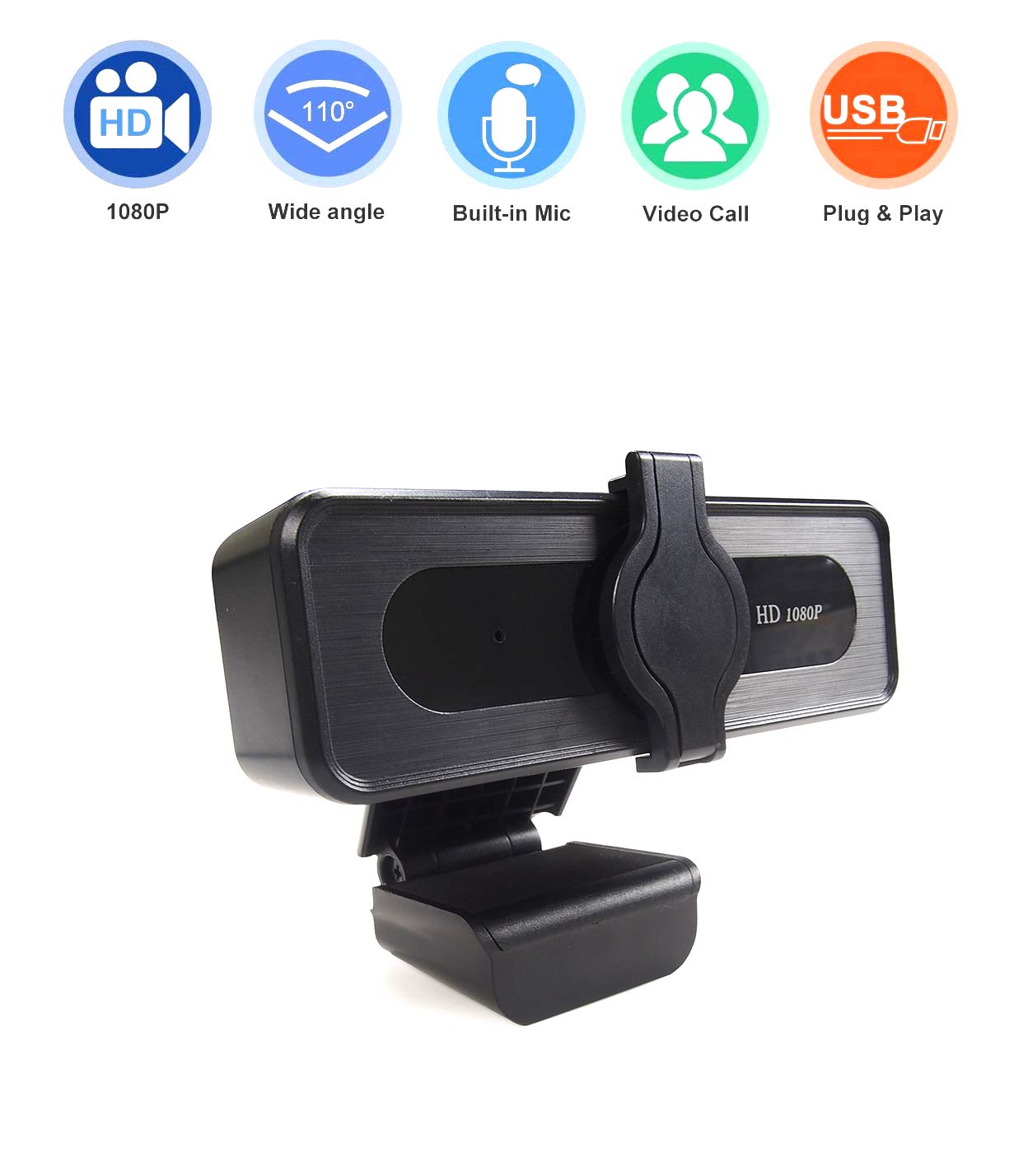 QUMOX 1080P HD USB Computer Webcam, side view bil-klipp tal-immuntar