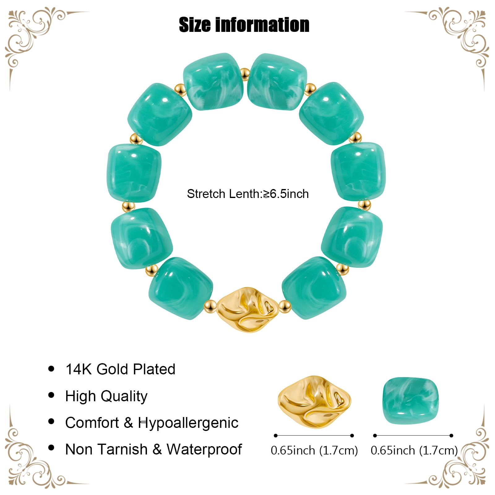 Braccialetto con perline grosse da donna, multicolore, con grandi perline in resina acrilica, elastico e allungabile, braccialetti alla moda e di tendenza, gioielli boho per vacanze estive al mare.