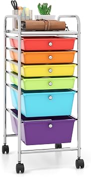 DREAMADE Rolling Rainbow Cart with 6 Drawers, Utility Cart with Removable Plastic Drawers, Lockable Wheels, Art Cart for Classroom Organization Art Supplies Office Scrapbook 6 Drawers, Multi-color