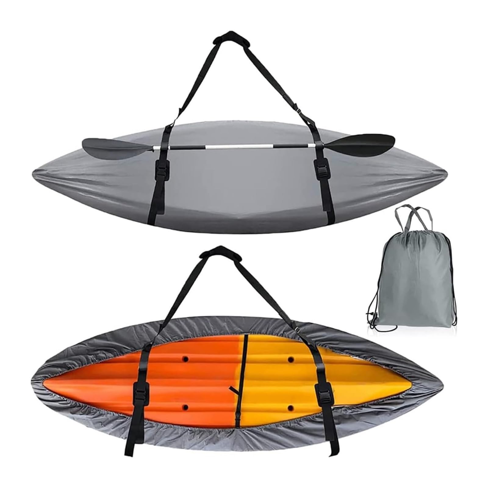 Pokrowiec na kajak i canoe, Pokrowiec do przechowywania kajaków i kajaków 420D Oxford szary, wiele rozmiarów(Fit 4.1m to 4.5m kayak)