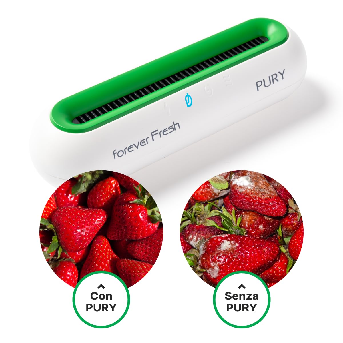 Purificateur de réfrigérateur PURY élimine les moisissures et les charges bactériennes génère une émission d'ozone correcte et mesurée (50 mg/h), autonomie jusqu'à 45 gg. Forever Fresh 885C