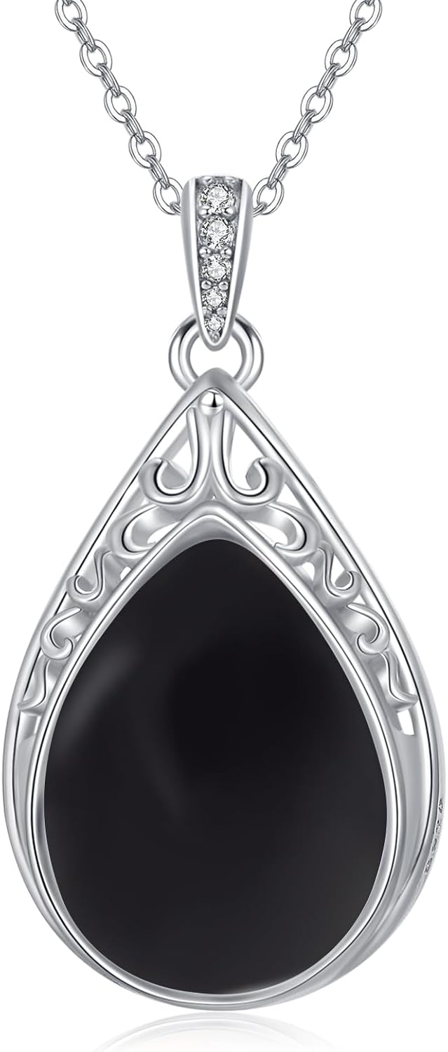 Teardrop Necklace 925 Sterling Silver Filigree Gemstone Pendant Necklace Fine Jewelry Birthday Valentine's Day Gifts for Women Her Mom