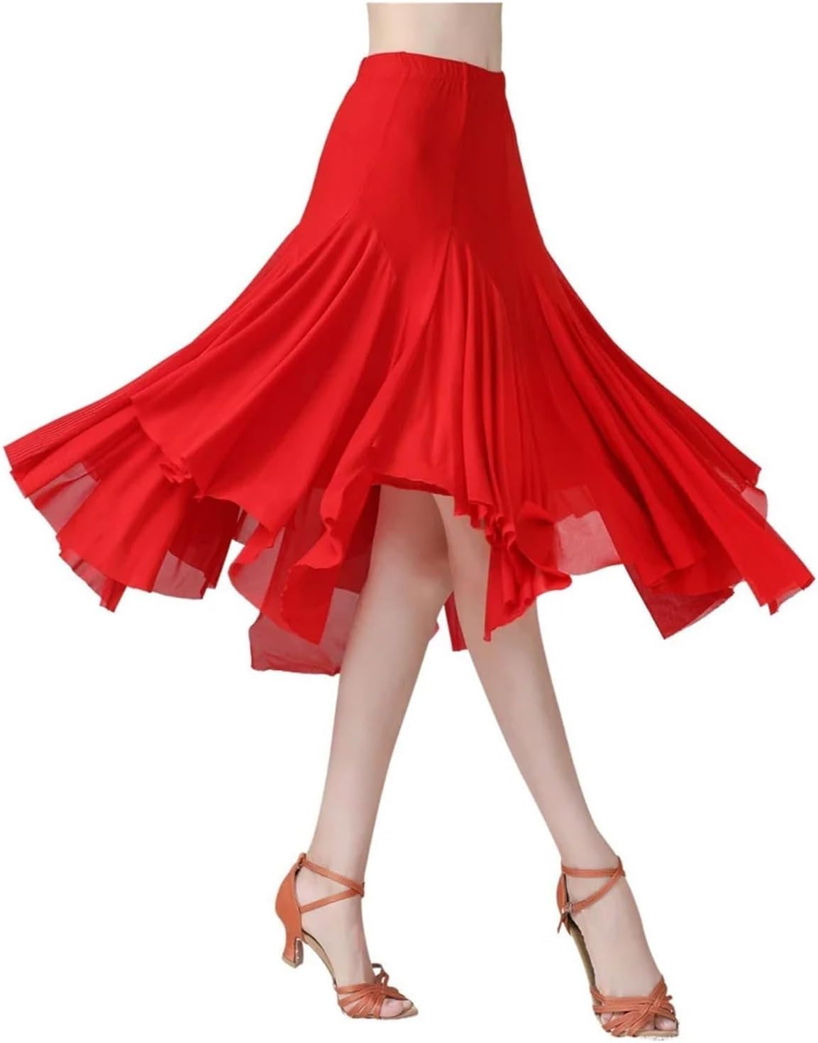 Women's Elastic Dance Skirt,Belly Dancing Skirt, Dance Skirts for Women, Ballet, Belly Dance, Ballroom(Red)