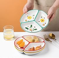 Vista 3 de SOCOSY Plato de cerámica para control de porciones, platos divididos para platos de postre, platos llanos para aperitivos, plato de ensalada
