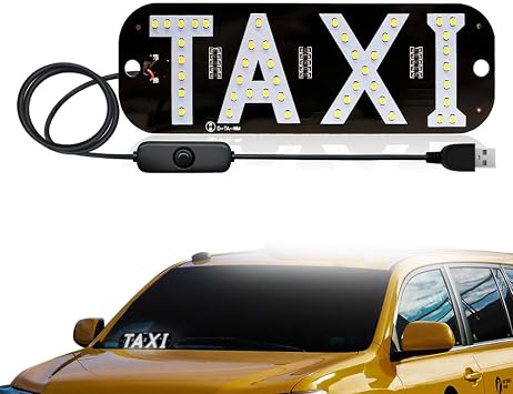 Juren 1pcs Taxi Sign Light USB On/Off Button, Bright Taxi LED Sign, Suction Cup Window Placement for Taxi Car White