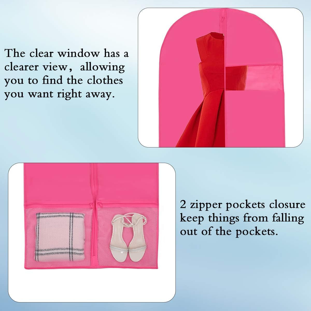 Kernorv 5PCS Fundas de Ropa Cubierta para Carril de Ropas Rosa Protector Funda Ropa Funda Traje para Almacenar Ropa, Trajes, Vestidos, Pantalones
