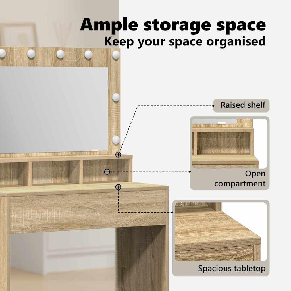 vidaXL Schminktisch Sonoma-Eiche 75,5 x 41 x 135 cm Holzwerkstoff | Dieser stylische Waschtisch bringt frischen Wind in dein Schlafzimmer, Jede Menge Fächer für all deine Beauty-Produkte,