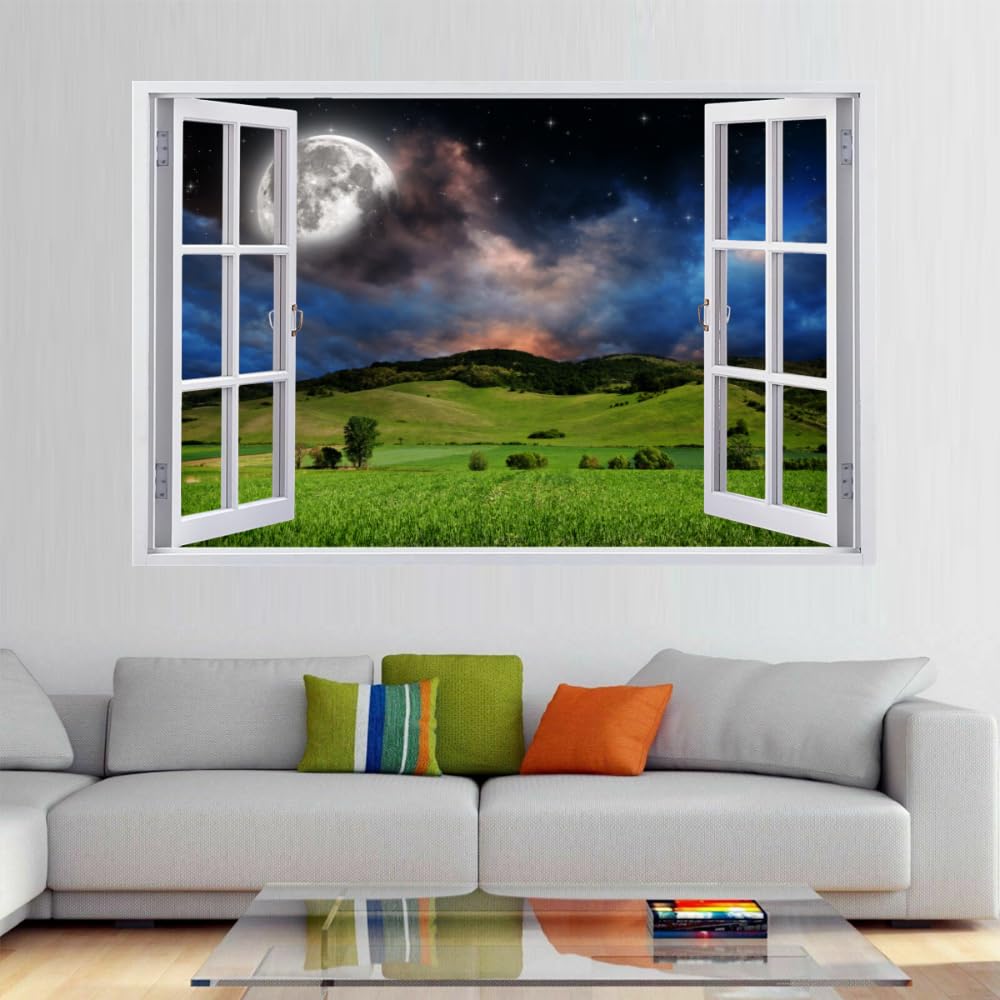 Sticker Mural 3D Lune Stickers Muraux Smashed Art Imperméable Tatouage Mural En Vinyle Pour Enfants Chambre Salon Salle De Jeux Bébé Pépinière Décor À La Maison 110x70cm