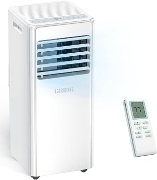 GRIDR Portable Air Conditioners, 8,000 BTU AC Unit for Bedroom with 4 Modes Cooling/Dehumidifier/Fan/Sleep, Up to 300 sq.ft, 45db Quiet, 24H Timer & Remote, Portable AC Unit for Room Indoors