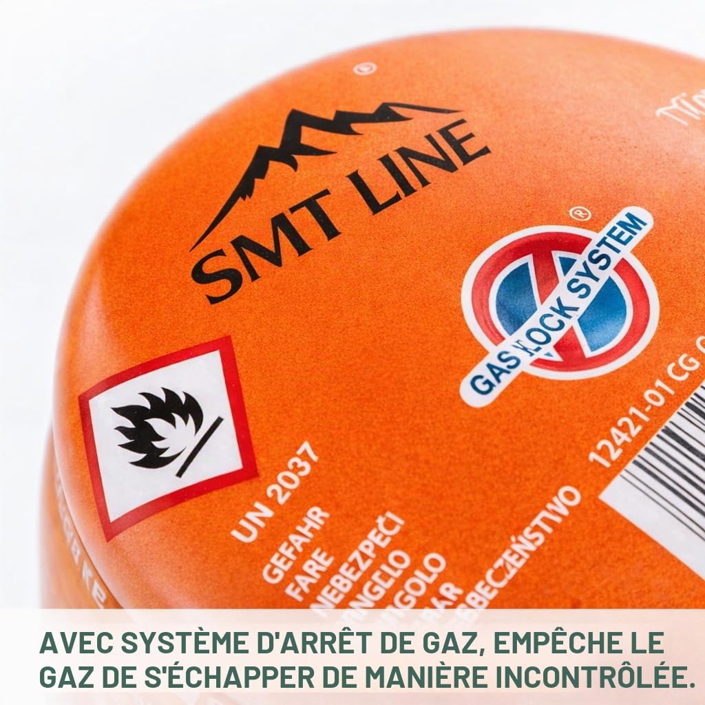 SMH LINE® Lot de 12 cartouches de gaz butane perçables universelles de 190 g avec valve de sécurité, brûleur Bunsen, gaz propane, réchaud de camping, chauffage à gaz, chalumeau, système d'arrêt de gaz