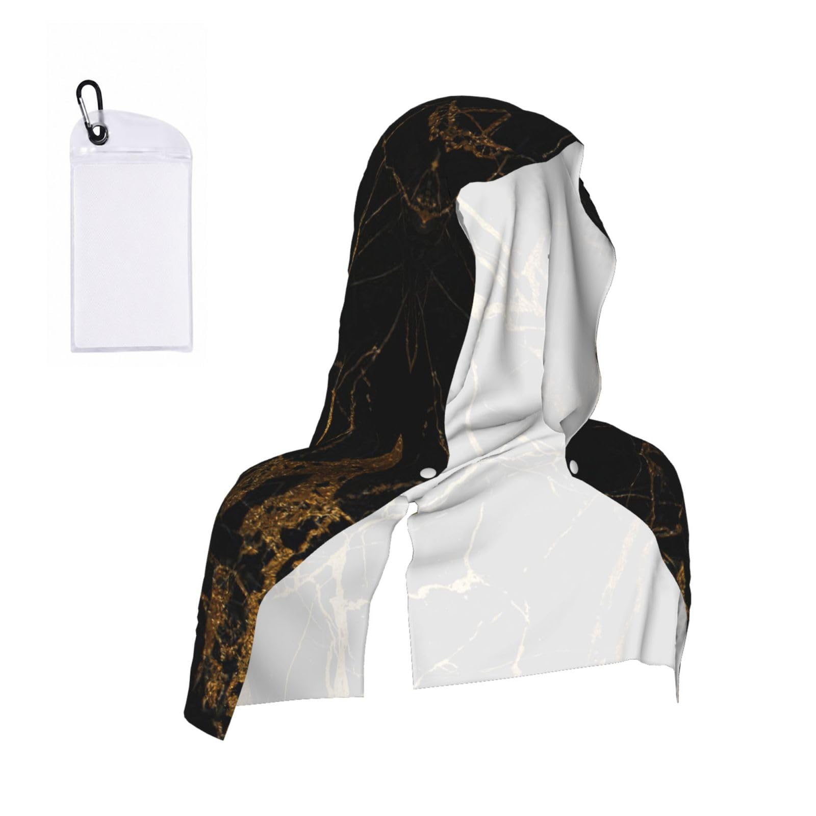 DUWAA Black Gold Marble Print Reusable Hoodie Cooling Neck Wrap, Hot Weather Outdoor Sports Workout Head Towel For Stay Chill