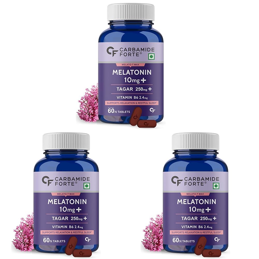 Carbamide Forte Melatonin 10 mg Sleeping Pills with Tagar 250 mg | Sleep Supplement for Men & Women | Melatonin Tablet for Restful Deep Sleeps - 60 Veg Tablets. (Pack of 3) (B0DDTS62PG) Amazon Price History, Amazon Price Tracker