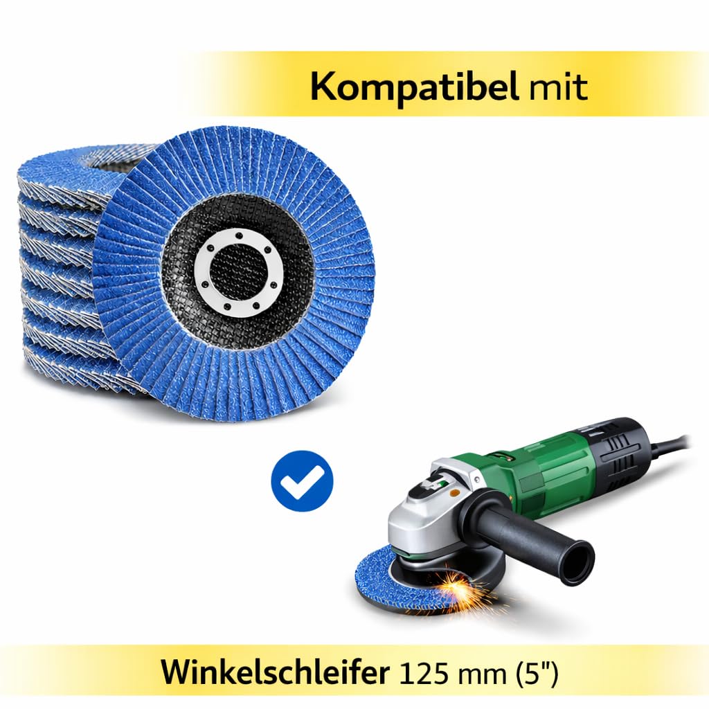 Fächerscheiben 125 | je 5x Fächerscheibe 125mm Scheiben Korn 40,60,80,120 | 125mm Schleifscheiben in Handwerker-Qualität | Flex Schleifteller für Winkelschleifer bzw. Tellerschleifer