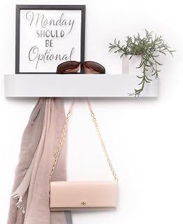 xympo Modern Wall Mounted Coat Rack with Shelf - Heavy Duty Steel 5 Hooks White Entryway Organizer