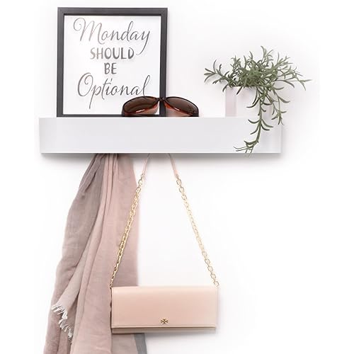 Modern Wall-Mounted Coat Rack with Shelf – Heavy-Duty Steel, 5 Sturdy Hooks, Powder-Coated Finish, Space-Saving Entryway Organizer with Mounting Hardware – Sleek & Minimalist Design (White)