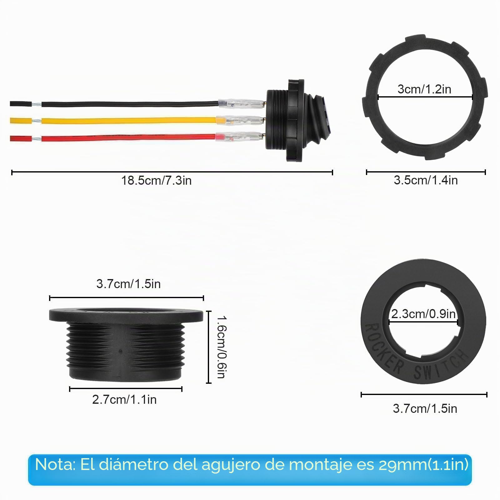 Linkstyle 4x Interruptor Basculante LED 12V 20A, Interruptor Redondo Impermeable de 3 Pines con Cable, Luz Azul, para DIY Barco Auto y Aplicaciones Marinas