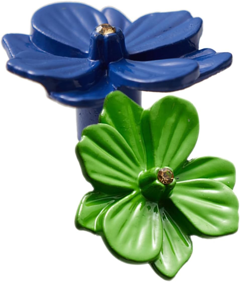2pcs Zinc Alloy Flower Shape Cabinet Pull Handles Decorative Metal Drawer Knobs Small Cupboard Door Knobs for Furniture and Closet Doors in Blue and Green