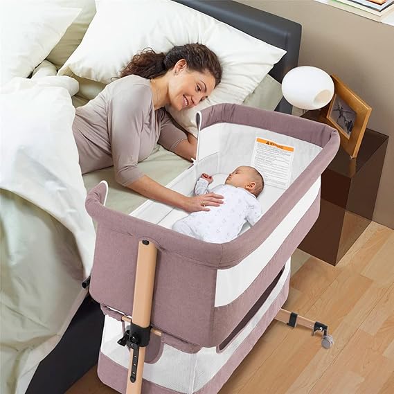 Baby Crib,3 in 1 Baby Bedside Crib Adjustable Portable Bed for