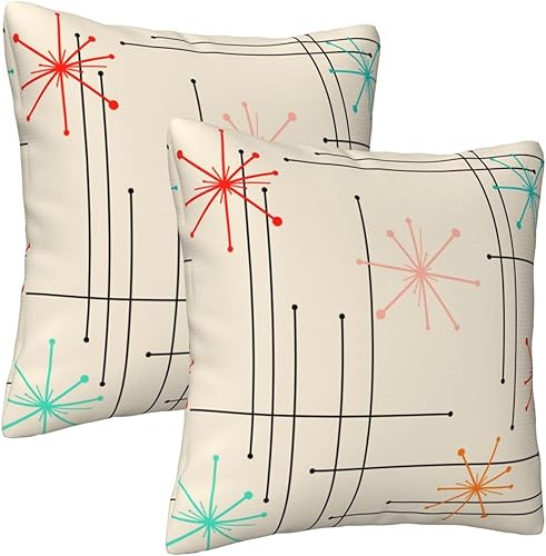 Miniatura 6 de Juego de 2 fundas de almohada retro de mediados de siglo para sofá, decoración del hogar, 18 x 18 pulgadas