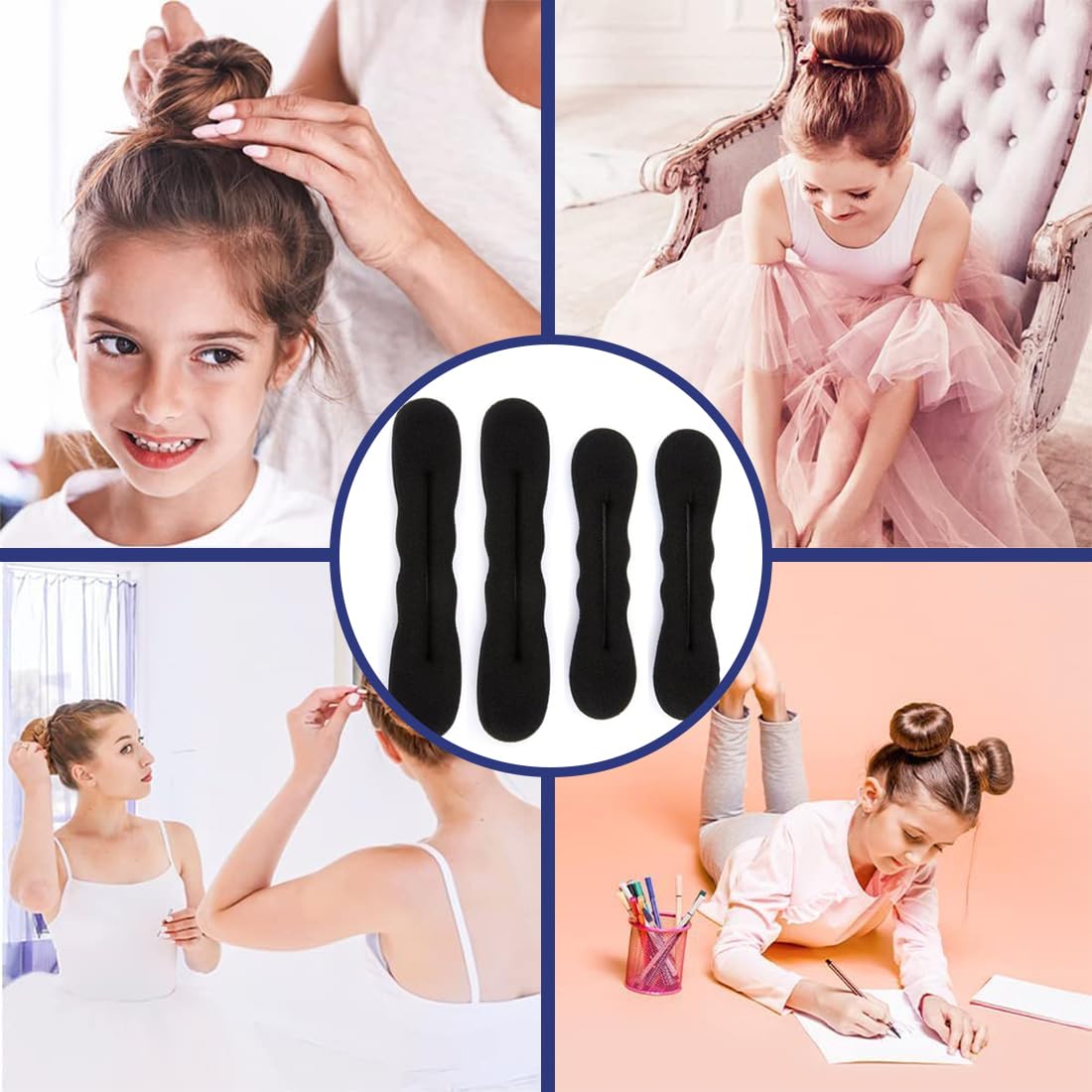 4 pezzi Bun Maker, Pillow Top Hair Stylist, Hair Plate Maker, Bun Maker, Magic Bun
