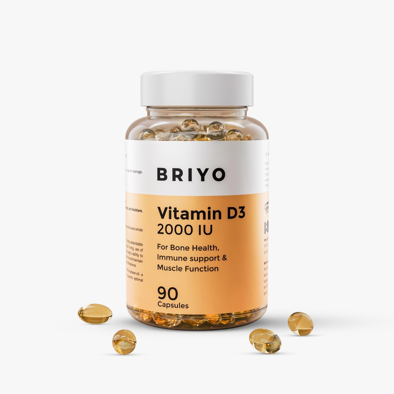Briyosis Briyo Vitamin D3 2000 IU - 90 Softgels - For Bone Health, Muscle Function and Immune Support Healthy Bone Function Strong Muscles Boost Immune System for Men/Women