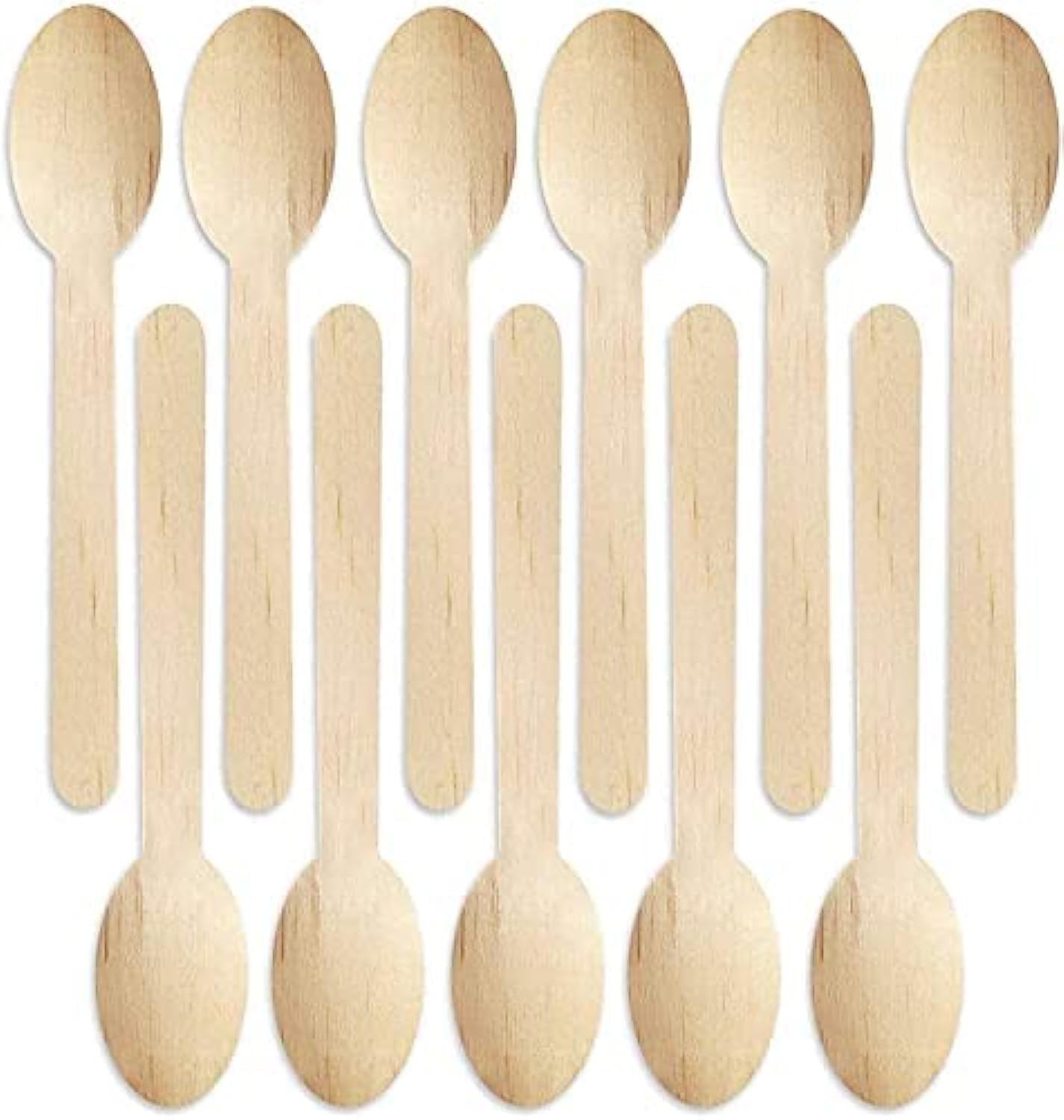 100 Pack Mini Wooden Spoons Round Spoons Style Disposable Ecofriendly Biodegradable Compostable Set For Parties, Events And Weddings 4.5 Inch, Beige, Hcr4751