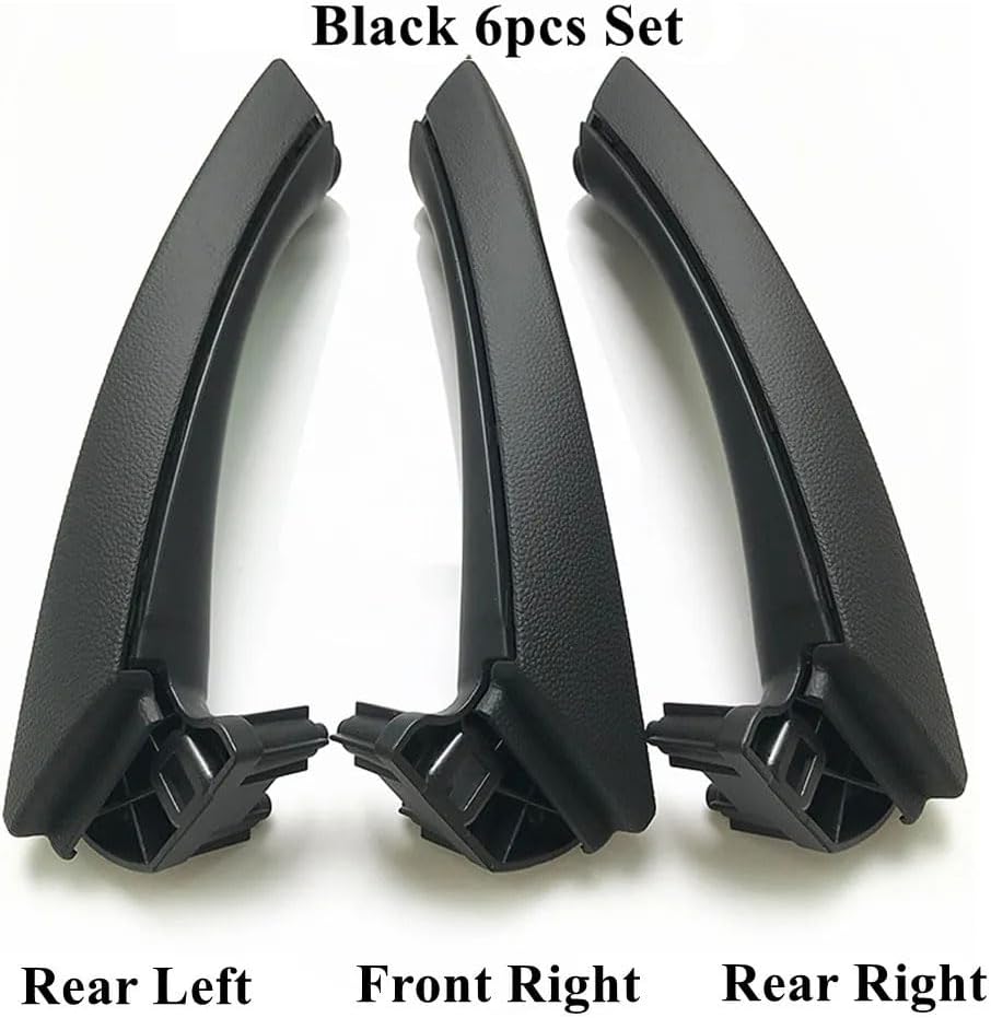 Compatible with BMW 3 Series, 6PCS Interior Door Handle (Inner Handle+ Outer Cover), Passenger Door Pull Handle Trim Assembly Replacement for BMW E90/E91/E92/E93 (Black)