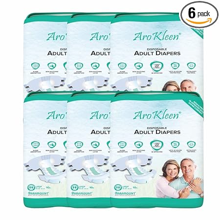 AROKLEEN ( ISI CERTIFIED ) 60 COUNTS LARGE SIZE Premium Adult Diaper With Odour Lock & Anti-Bacterial Absorbent Core | Tape Style | Bigger Cotton Core | Laminated Back Sheet | Wetness Indicator- LARGE SIZE ( L ) ( 102-150 CMS || 40