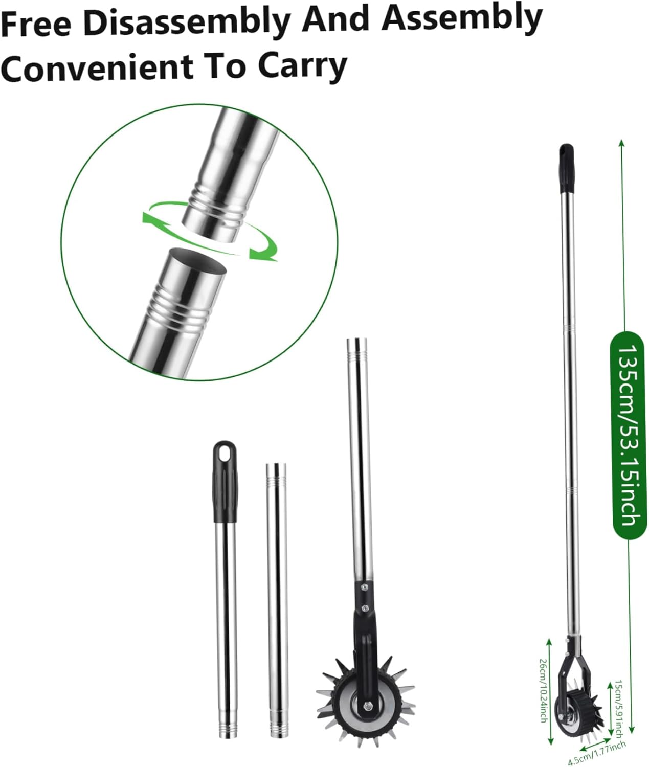 Manual Lawn Edger, Edger Lawn Tool, 53.2 inch Manual Lawn Edger with 3 Sections Stainless Steel Handle, Rotary Grass Edger Tool with Wheel, Garden Edger for Yard, Grass Edger Tool