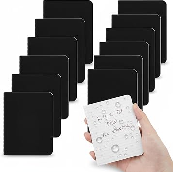 Qeeenar 12 Pcs Black Waterproof Pocket Notebook 3.2" x 4" Field Notebook All Weather Notepad Small Rain Waterproof Notepad for Memo Travel Outdoor Tactical Activities Write, 32 Sheet, 64 Page