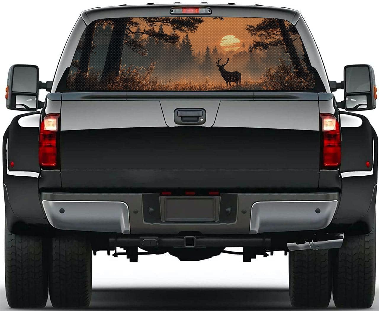 Deer Truck Rear Window Graphic Decals, Sunset Scenery Animals Lake Pickup Car Window Stickers Truck Back Window Film Decal for Trucks SUV (Flag Deer 01, 58x18)