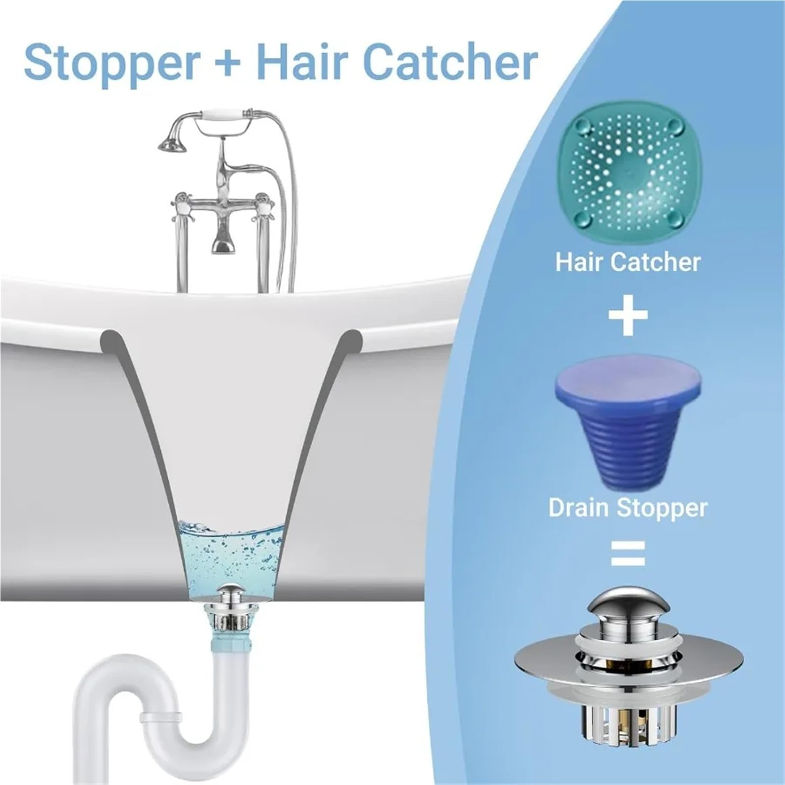 Tapón de Drenaje for bañera con recogedor pelos, Tapa tapón emergente Cesta Filtro for una Captura eficaz y fácil para Fregadero Cocina BañO