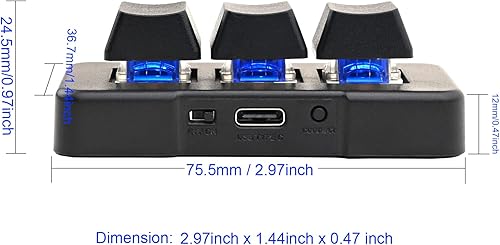 Miniatura 6 de Mini teclado mecánico inalámbrico USB tipo C Bluetooth de 3 teclas, 9 teclas, teclado macro gammable para juegos, control con una sola mano,