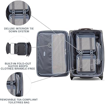 Travelpro Platinum Elite Carry-On Luggage Upright, Grey, 22-Inch | Expandable Softside With USB Port & Multiple Organized Compartments for Men & Women Travelers