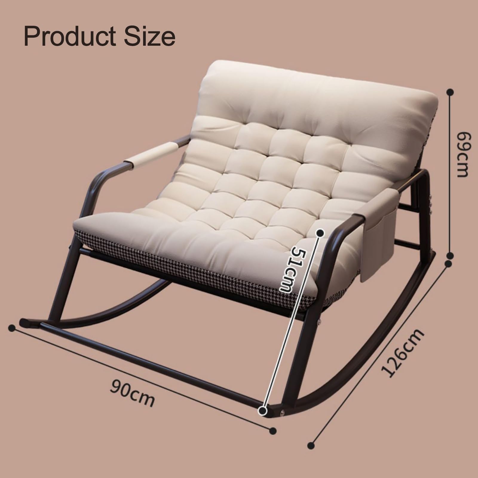 Schaukelstuhl wohnzimmer,Relaxsessel Lounge,Metallrahmen Armlehnensessel,Relaxliege wohnzimmer mit Seitentaschen Schaukelstuhl,für Wohnzimmer Schlafzimmer Kinderzimmer Freizeit ( Color : Gray , Size :