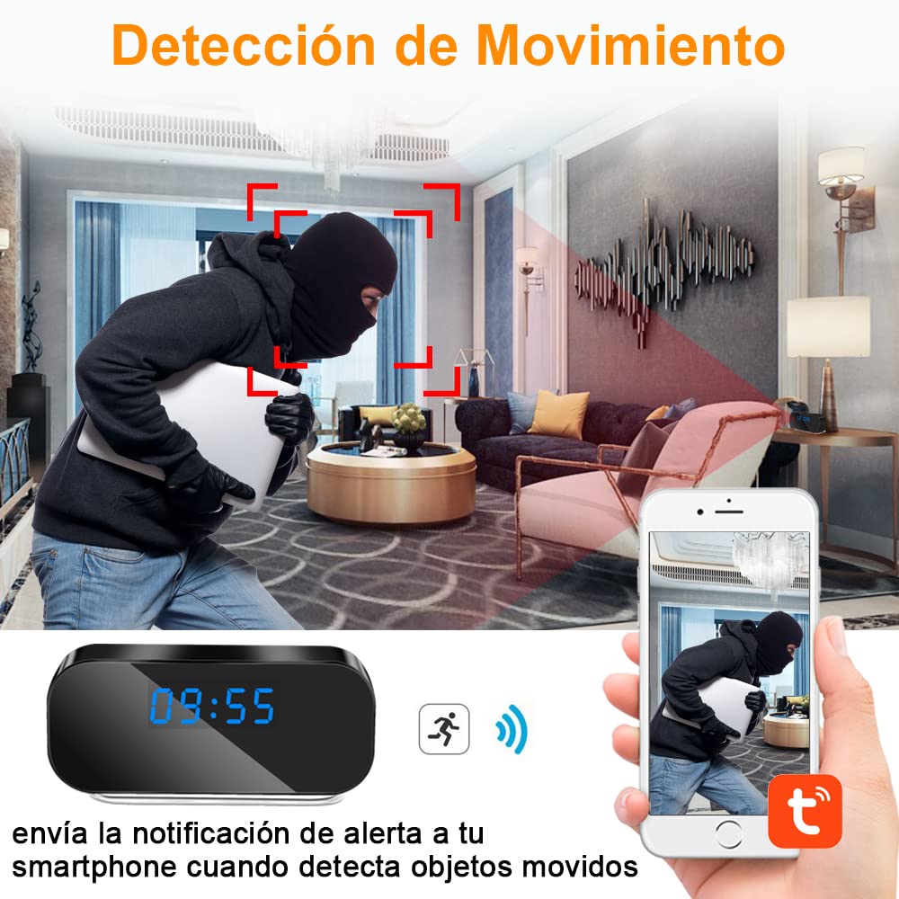 TANGMI Reloj Camara Espia 1080P HD WiFi 5G | Vision Nocturna, Deteccion Movimiento, Gran Angular 120°, Grabacion Bucle, SD 128GB