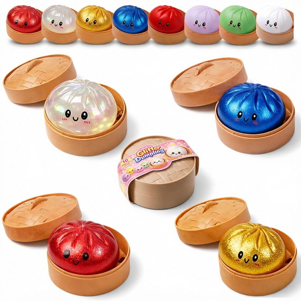 Dumpling Squishy, Squishy Dumpling Toy, Glitter Dumplings Squishiest Toy with Steamer Box, Stress & Anxiety Relief Toys for Kids & Adults Non-Edible (Purple) — view 13