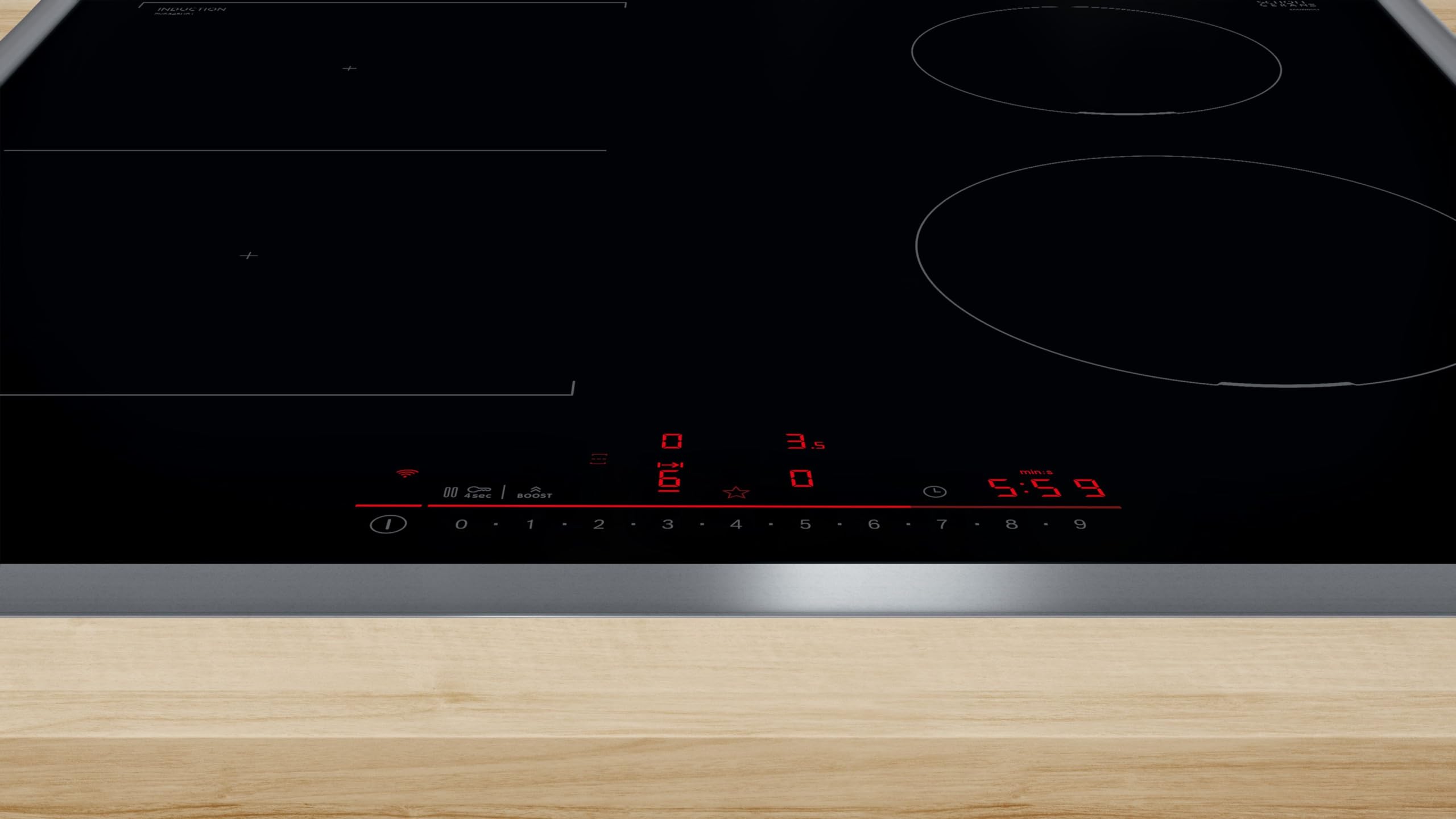 Bosch PVS645HB1E Serie 6 Smartes Induktionskochfeld (autark), 60 cm breit, Kombination zweier Kochzoen, Umlaufender Rahmen, Kochfeldbasierte Haubensteuerung, schnelleres Kochen