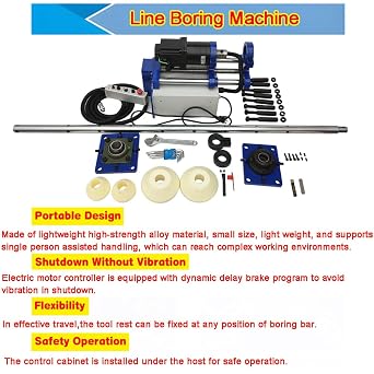 Portable Line Boring Machine, 110V Hole Drilling Machine, 2.16-7.87 Bore Diameter, 5.2' x 1.96 Bar, Handle Control Professional Boring Equipment