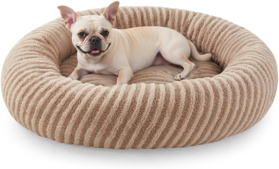 MIXJOY Dog Bed Medium Size Dogs, Washable Medium Dogs Bed with Removable Cover, Cozy Donut Dog Ded Fluffy Plush Faux Fur Pet Bed with Anti-Slip Bottom, 30"x30"x8", Beige Beige Medium(30"Lx30"Wx8"Th)
