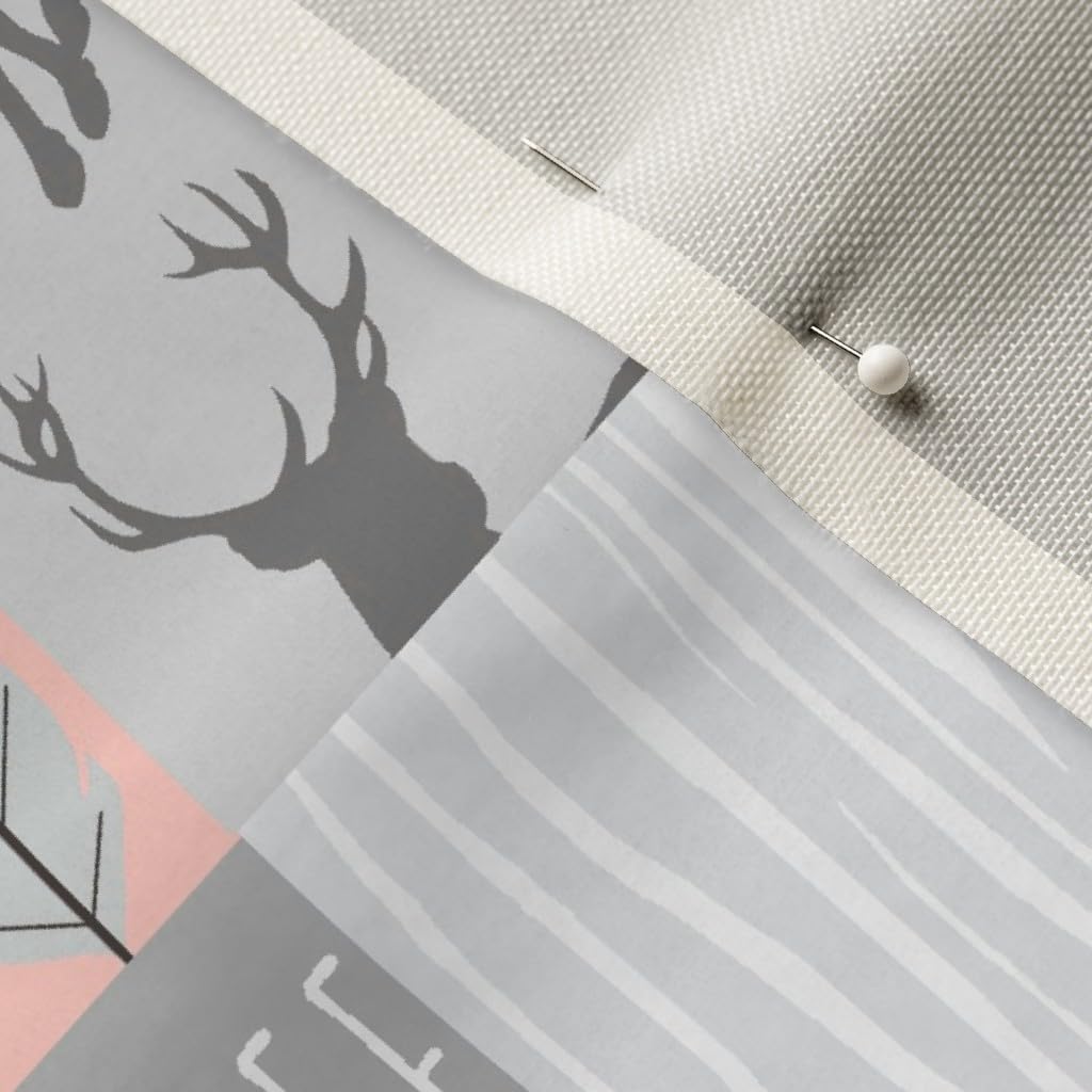 Spoonflower Fabric - Girls, Deer, Pink and Grey, Patchwork, Squares, Girl, Woodland, Printed on Upholstery Velvet Fabric Fat Quarter - Upholstery Home Decor Bottomweight Apparel