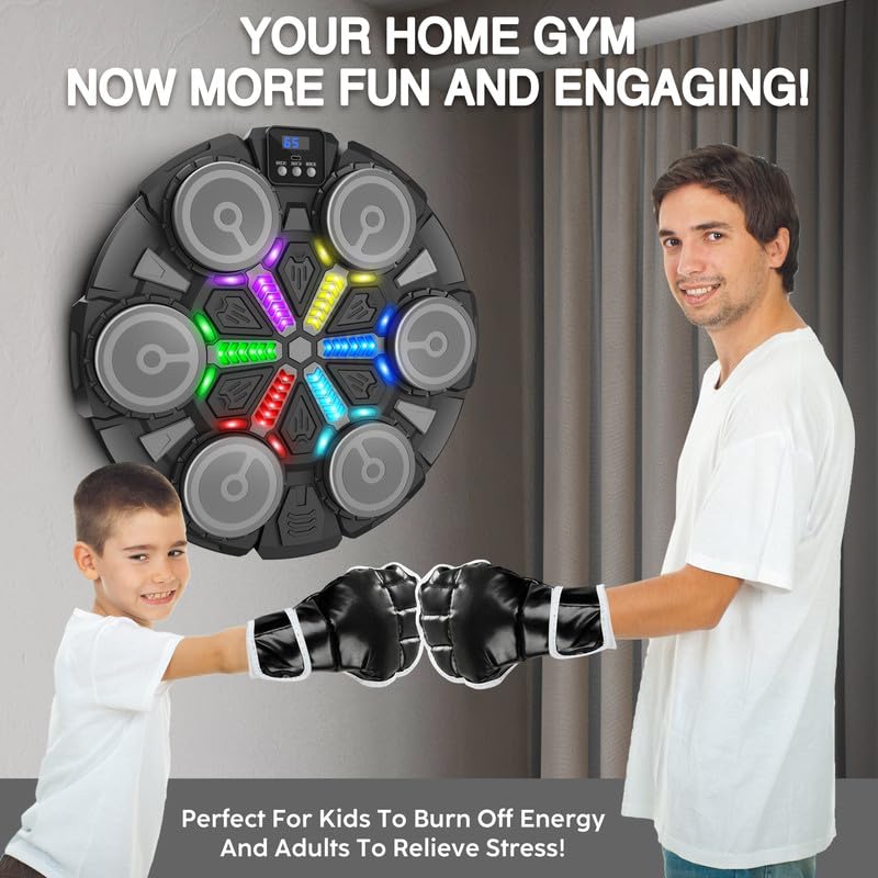 Image of Music Boxing Machine Sport Toys for Kids and Adults,Wall Mounted Bluetooth Smart Punching Target,Training Pad Toy with Boxing Glove,Ideas Toys for Boys Girls Kids 3 4 5 6 7 8 9 10 11 12+ Years Old