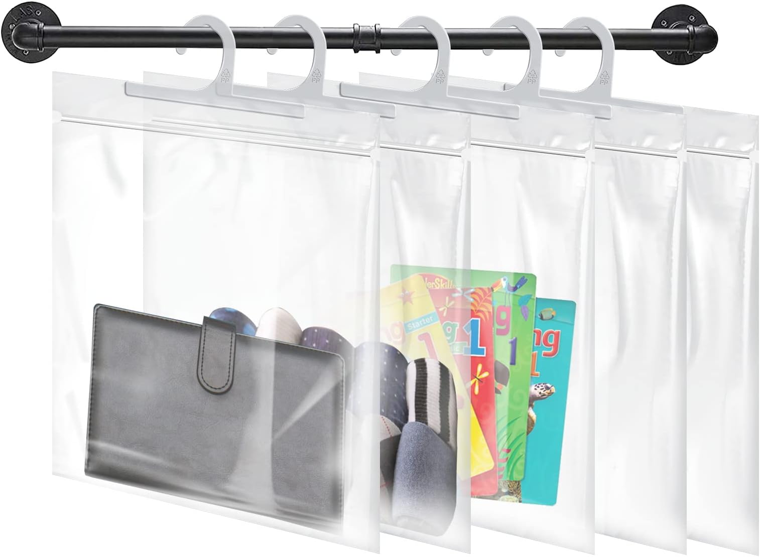 Hanging Storage Bags 24 Pack, Large Hook 10 x 12.5-inch Clear Plastic Bags for Classroom, Library and Pharmacy Use