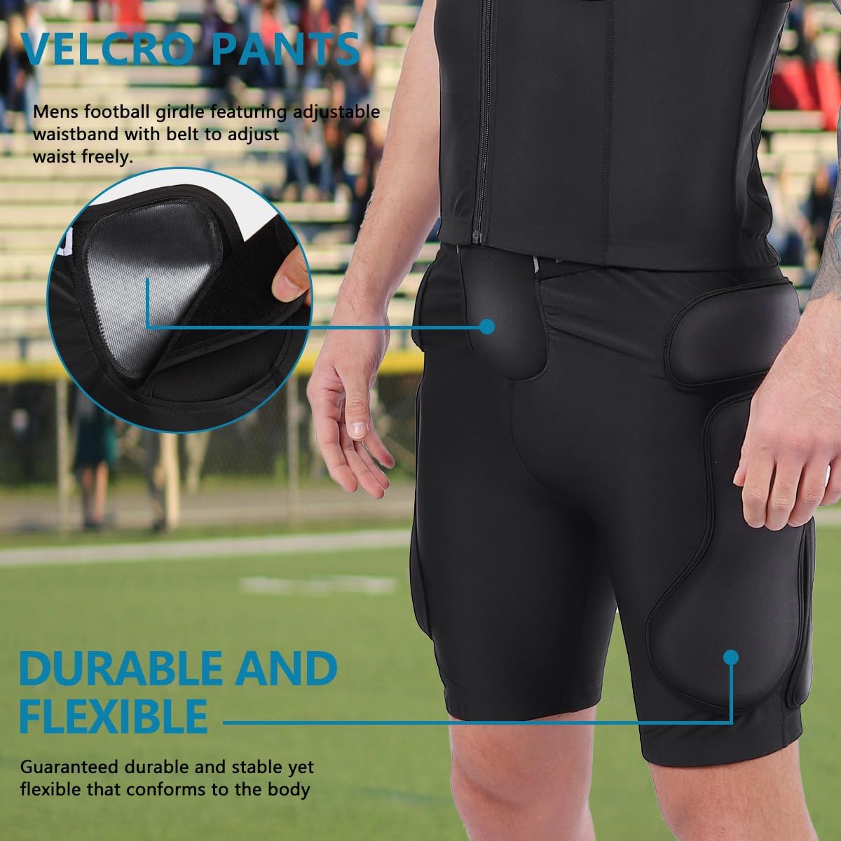 Football Girdle Adult Padded Compression Shorts 5-Pads Girdle Hip and Thigh Protector for Baseball Football Basketball Black - Image 6