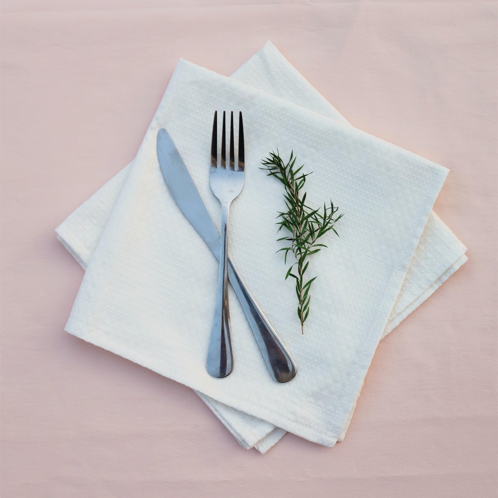 Serviettes de cuisine gaufrées coton lin vert forêt, lot de 6 torchons absorbants 38 cm