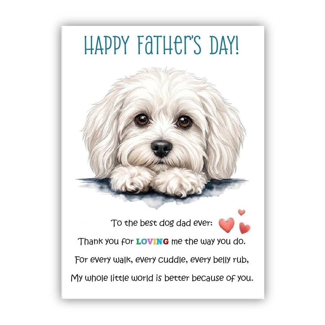 Father’s Day Card From the Dog. Multiple Breeds Available. Cute Fathers Day Pet Card. To The Best Dog Dad. (• Schnoodle White)