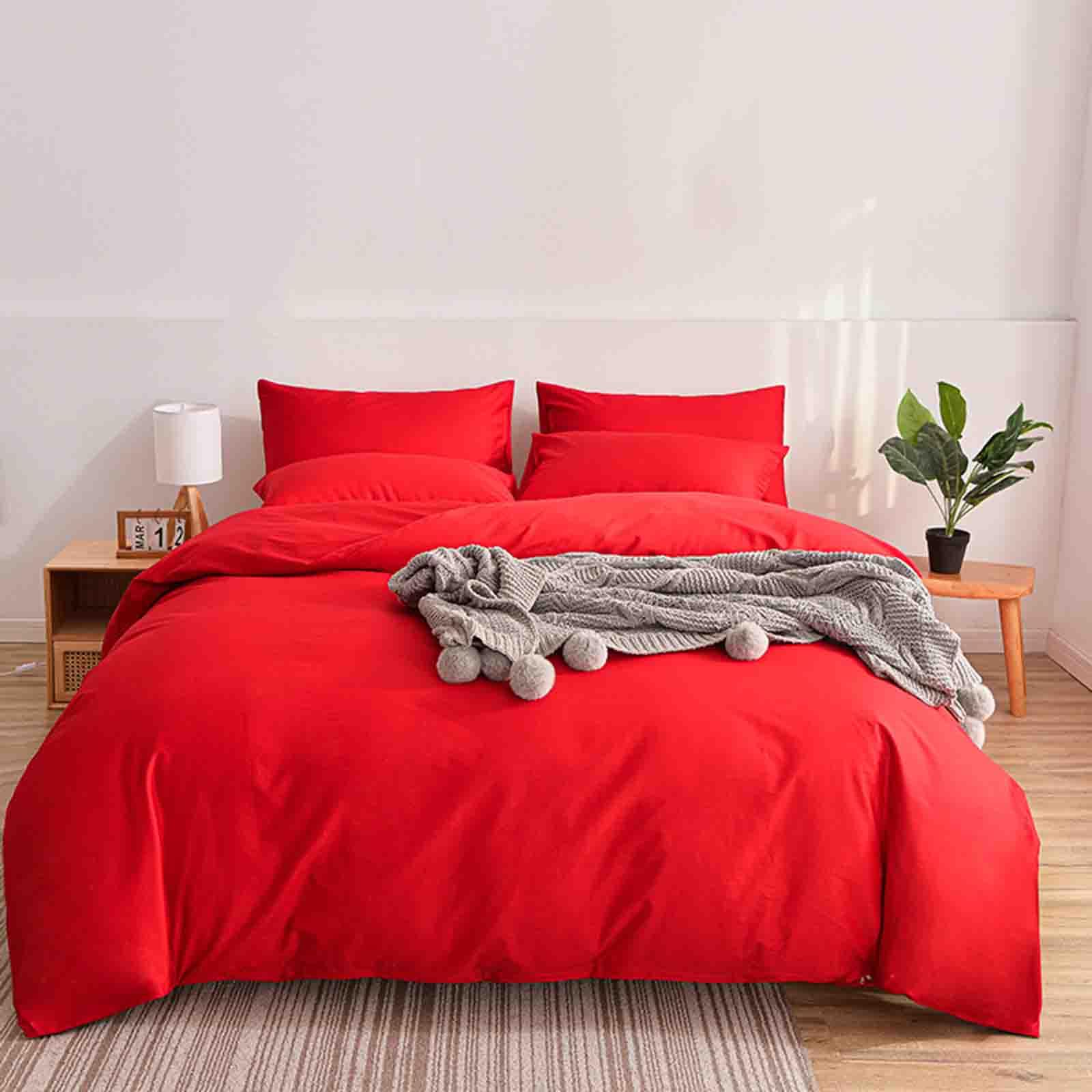 Parure de lit douce et confortable en coton rouge pour deux personnes
