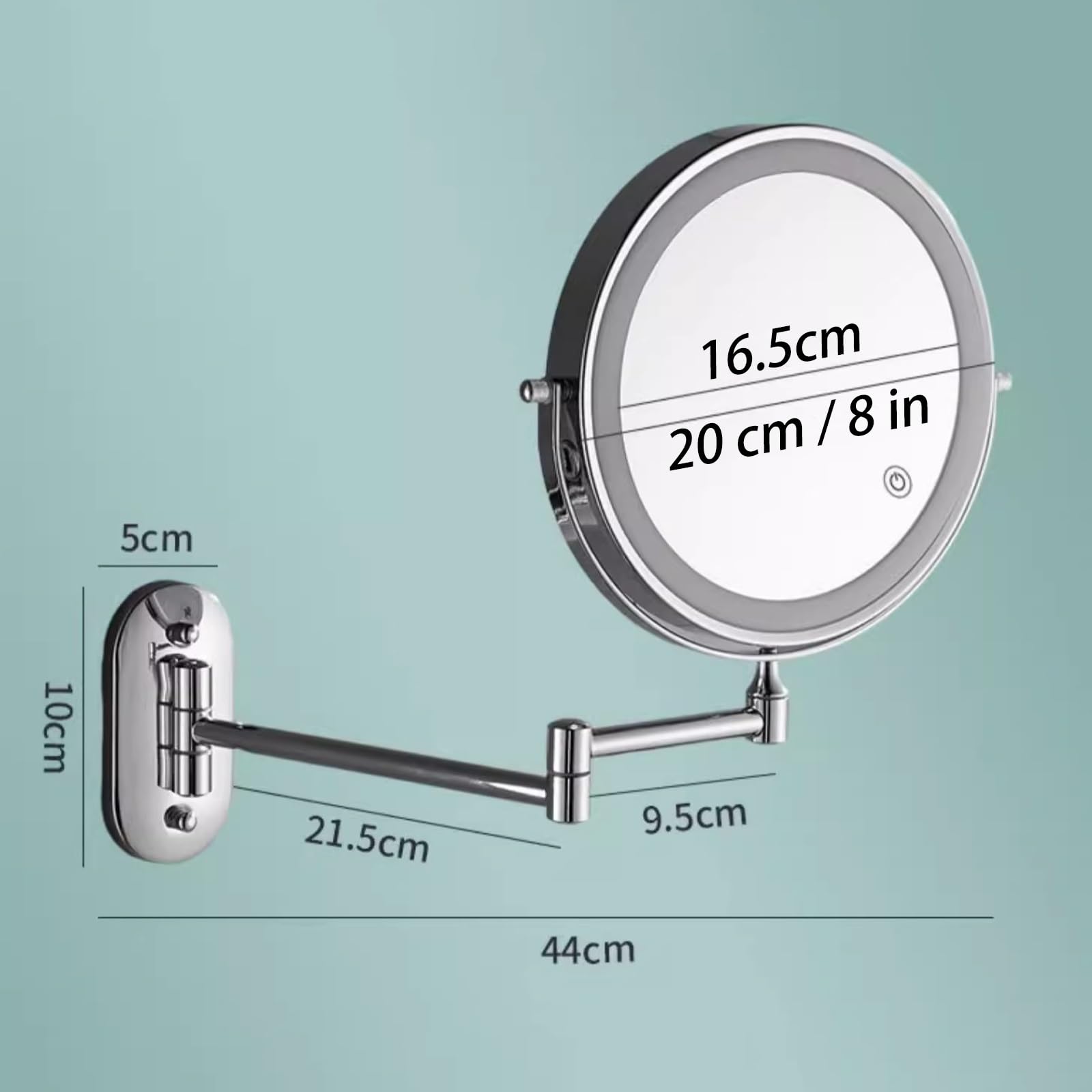 Specchio Trucco Con Luci Da Parete Oro Bagno Ingranditore Da Muro 5x/1x Con Braccio Estensibile Rotazione A 360° Bifacciale Braccio Telescopico Regolabile Modalità Luce A Tre Colori(Gold)