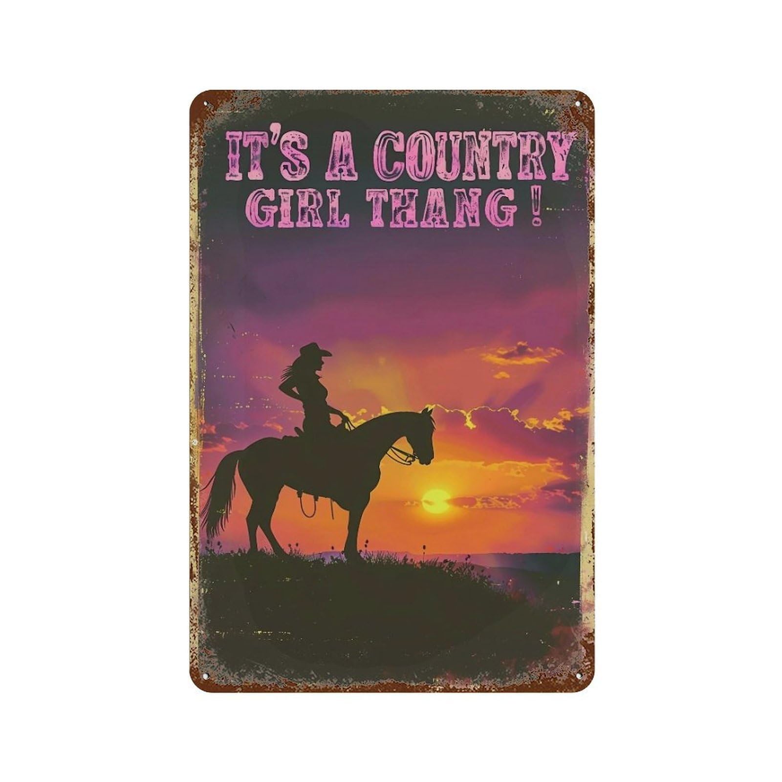 FHUYEURHRY It's A Country Girl Thang! Western Cowgirl Silhouette 01 Wall Decor Retro Iron Vintage Art Metal Tin Sign Poster Modern Home Cofffee Club Art Bar Shop Decorations Style 30x20cm